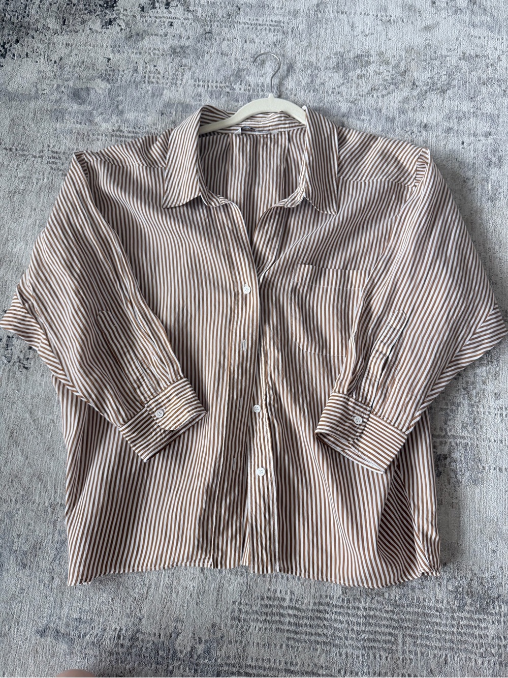 Zara Brown Striped Oversized Shirt
